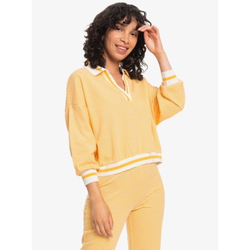 Quiksilver surf retro collared boxy loose striped yellow sporty california med